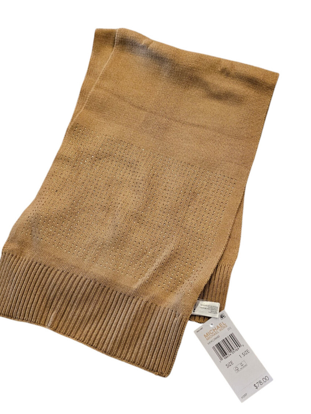 Michael Kors Womens Winter Knit Scarf Gold Rhinestone Studded NEW